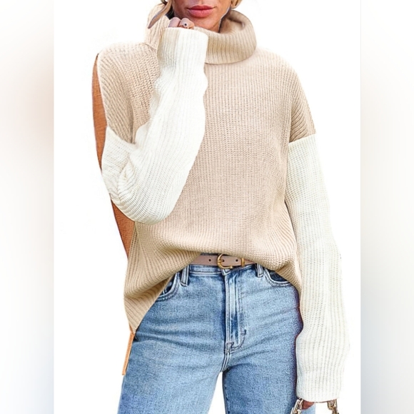 zeagoo Sweaters - Zeagoo Colorblock Turtleneck Sweater XL Oversized Neutral Knit